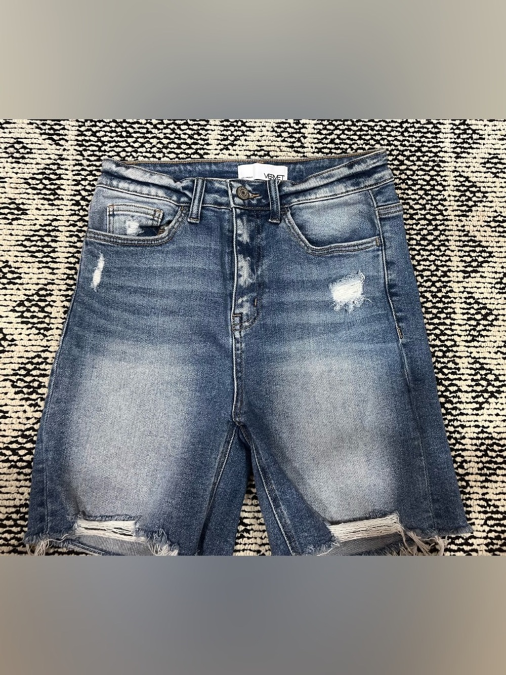 Velvet Blue Distressed Denim Shorts